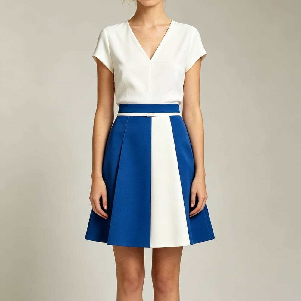 virmuze exhibit White & Blue Color-Block Cocktail Dress: The 2026 Statement logo main