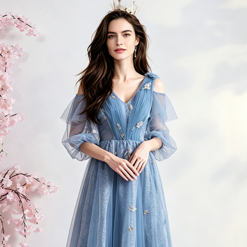 virmuze museum V Neck Tulle Evening Gowns from ZimmerFormal main logo