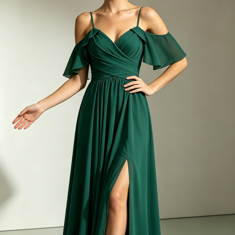 virmuze exhibit Why Chiffon Is Timeless: Spotlight on Our Emerald Green Off-Shoulder Bridesmaid Gown logo main